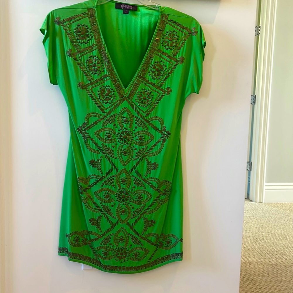 Green silk dress